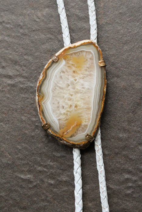 Cream and Gray Lace Agate bolo tie - "Over The Hills and Far Away" Led Zeppelin