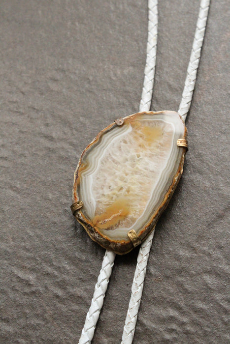 Cream and Gray Lace Agate bolo tie - "Over The Hills and Far Away" Led Zeppelin