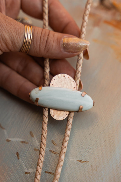 Abstract Green Agate bolo tie