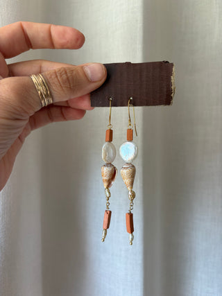 Shell, pearl and terracotta earrings