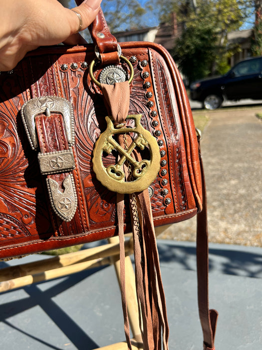 Key horse bridle medallion accessory with turquoise