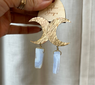 Large bronze moons with blue lace agate