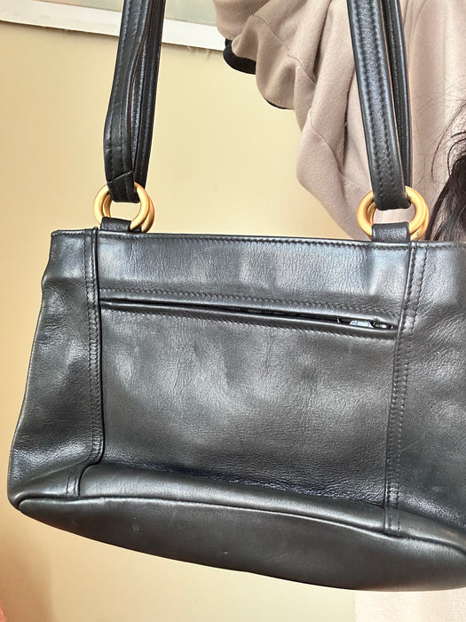 Black leather bag - matte gold hardware and cute tassel