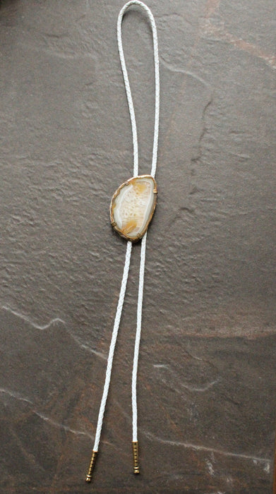 Cream and Gray Lace Agate bolo tie - "Over The Hills and Far Away" Led Zeppelin