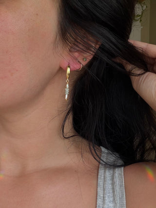 Pearl and green sea glass Huggie Hoops