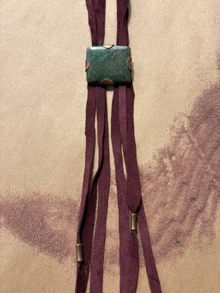 Green Turquoise and suede bolo tie