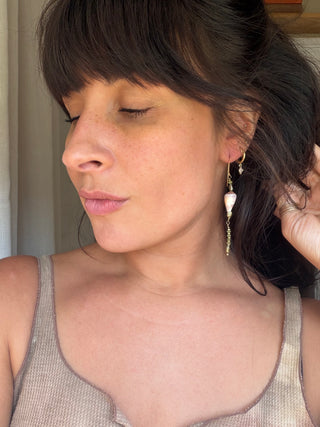 Shell and green sea glass earrings