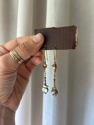 Shell, abalone and sea glass earrings