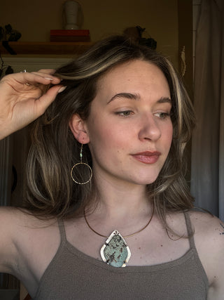 Turquoise and brown pearl hoop earrings