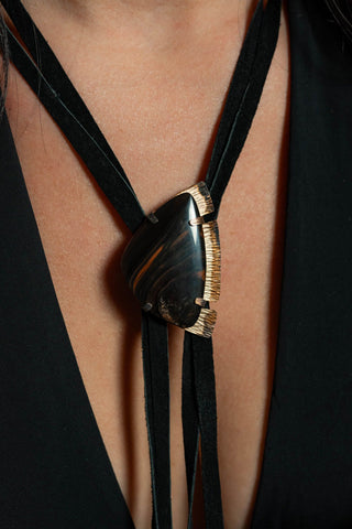 Black Agate bolo tie