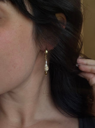 Small shells and pearl Huggie Hoops
