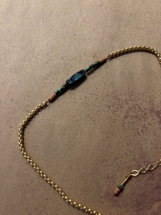Abalone and Turquoise 14k gold boot chain