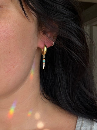 Turquoise, terracotta, pearl Huggie Hoops