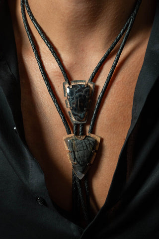 Black agate bolo tie (top piece)