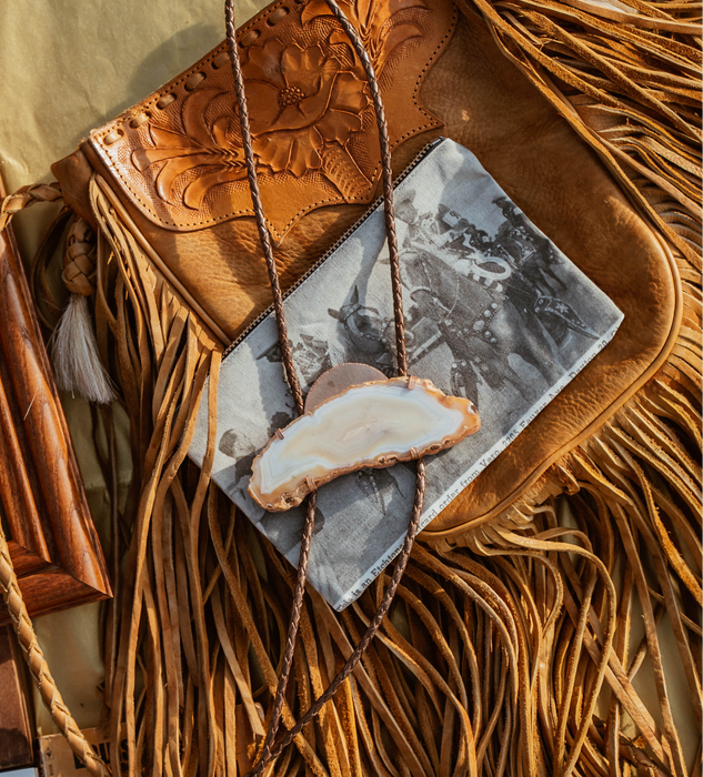 Cream lace Agate Bolo Tie - That Lucky Old Sun