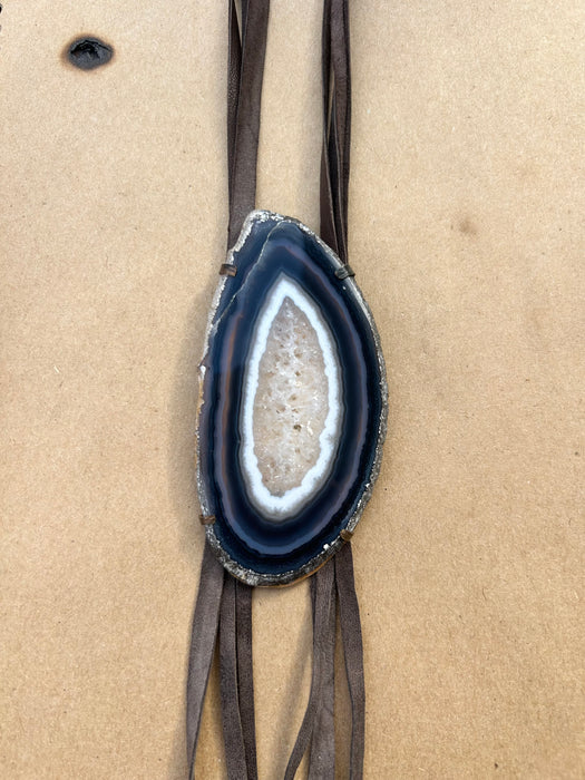 Blue lace agate suede bolo