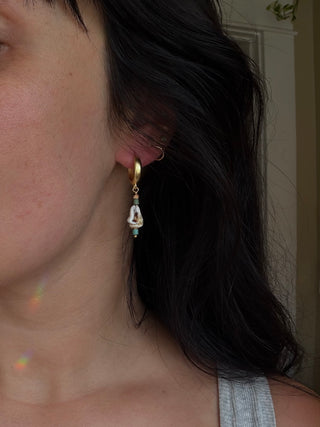 Turquoise and Terracotta Shell Huggie Hoops