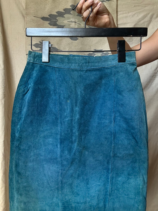 Blue leather skirt