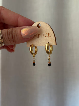 Black Stone and Terracotta Huggie Hoops