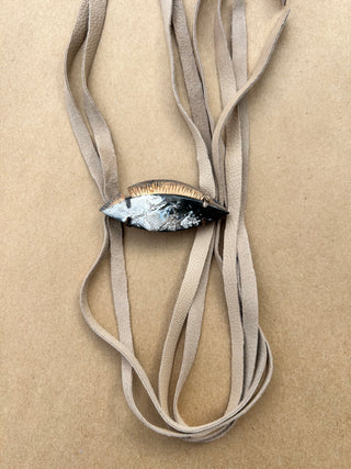 Black and Tan Petrified Wood Suede Bolo Tie