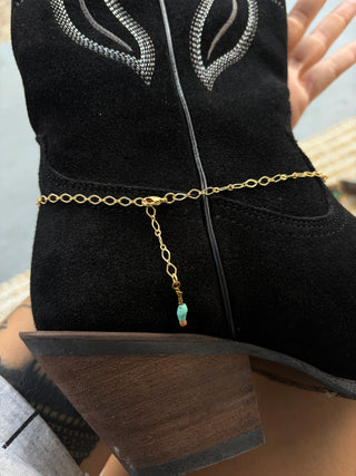 Abalone, Pearl, turquoise, + terracotta  14k gold boot chain