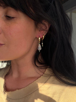 Shell and Turquoise Huggie Hoops