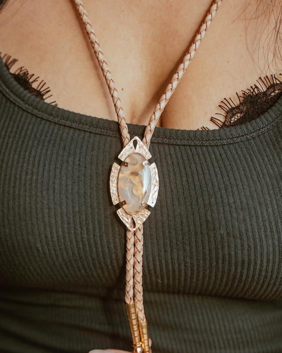 White Lace Agate bolo tie "Own Your Dreams"