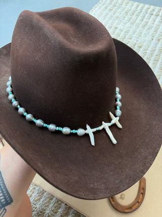 Turquoise and Pearl Cross Hat Band