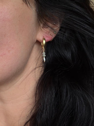 Sea glass and Pearl Huggie Hoops