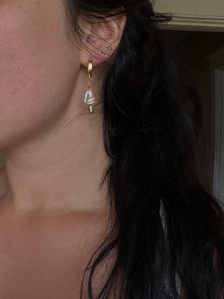 Terracotta, shell and brown pearl Huggie Hoops