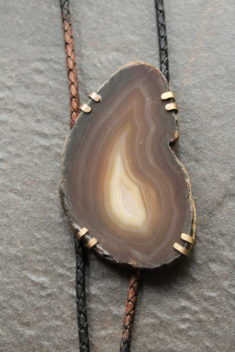 Brown Lace Agate Bolo Tie - Seven Spanish Angels