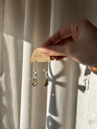 Turquoise, pearl and gold mother Mary earrings