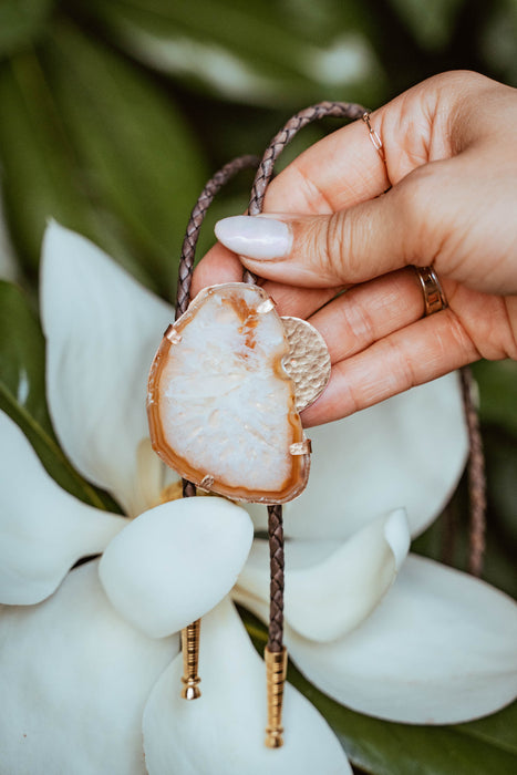 Cream Lace Agate slice bolo tie - Zach Bryan Ninth Cloud