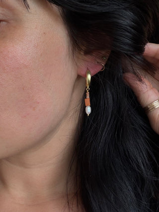 Terracotta and peach moonstone Huggie Hoops