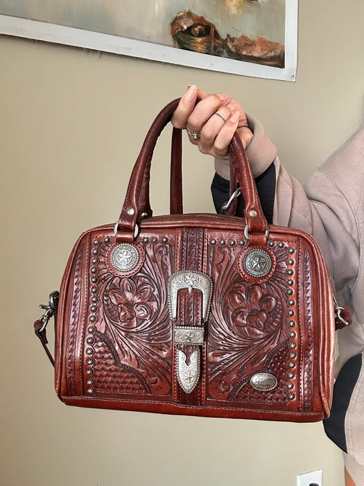 Western style tooled leather bag