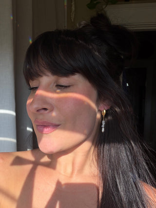 Pearl and Moonstone Huggie Hoops