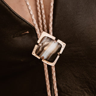 Black + brown Lace Agate bolo tie