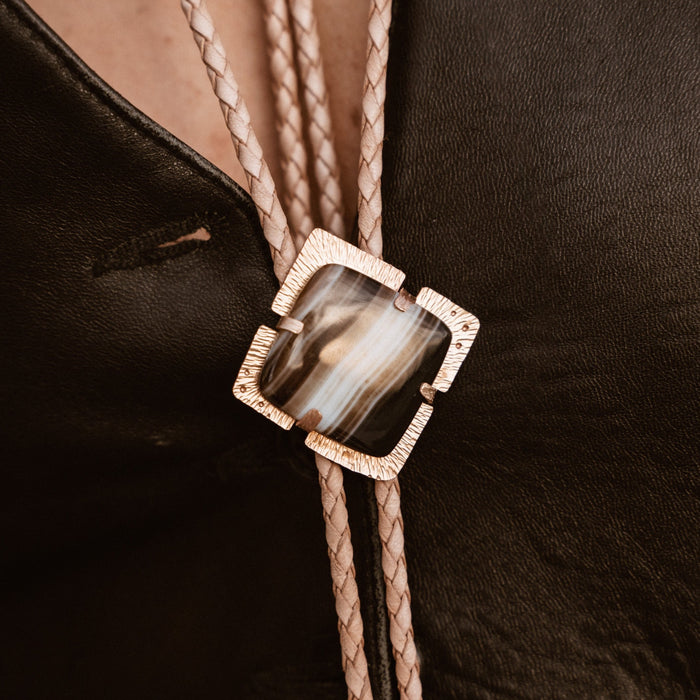 Black + brown Lace Agate bolo tie