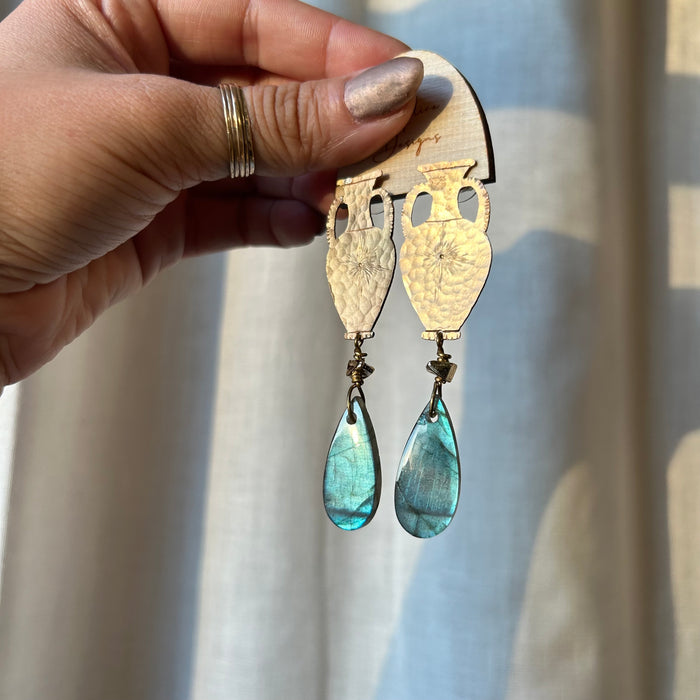 Vase earrings with labradorite