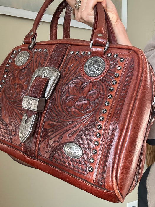 Western style tooled leather bag