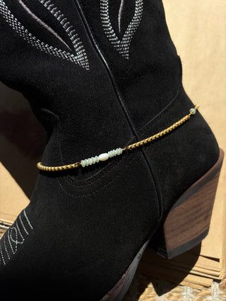Matte sea glass and pearl 14k gold boot chain