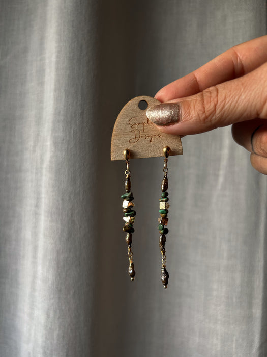 Brown Pearl and turquoise drop studs