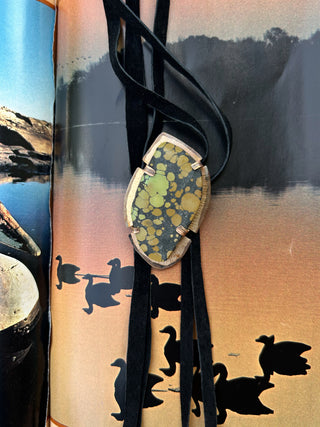 Turquoise bolo tie - hand cut suede