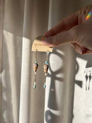 Turquoise, pearl and shell earrings