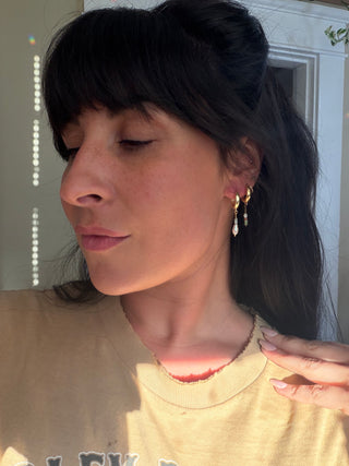 Turquoise and Pearl Huggie Hoops