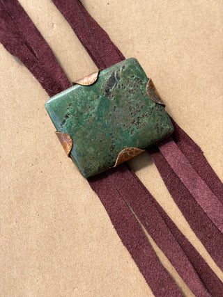 Green Turquoise and suede bolo tie