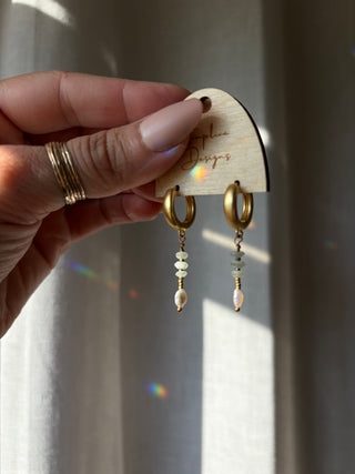 Sea Glass and Pearl Huggie Hoops
