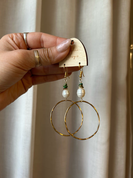 Pearl + Turquoise textured hoop earrings