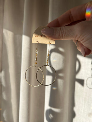 Pearl and green seaglass hoop earrings