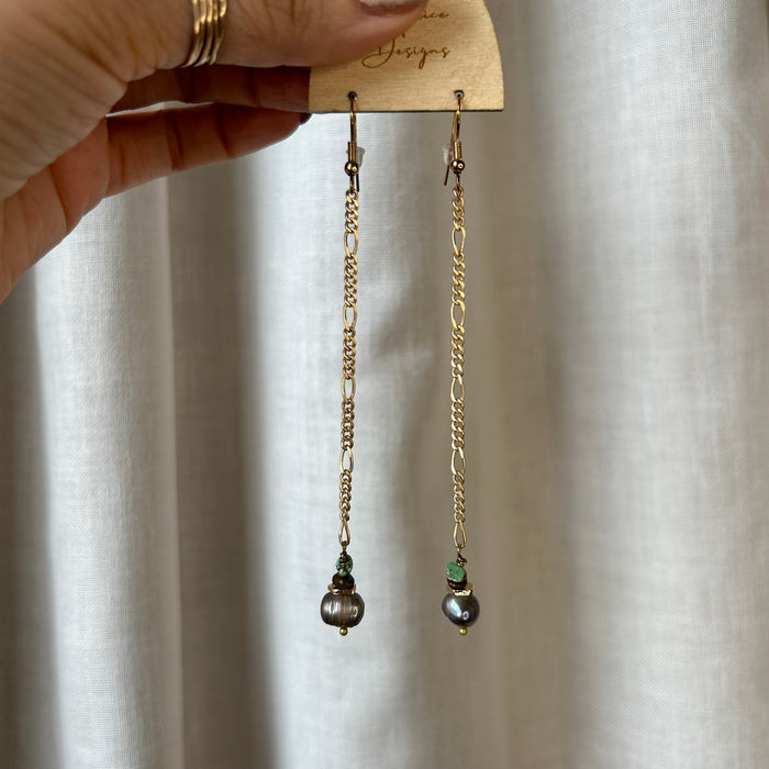 Pearl earrings with turquoise (length adjustable, read description)